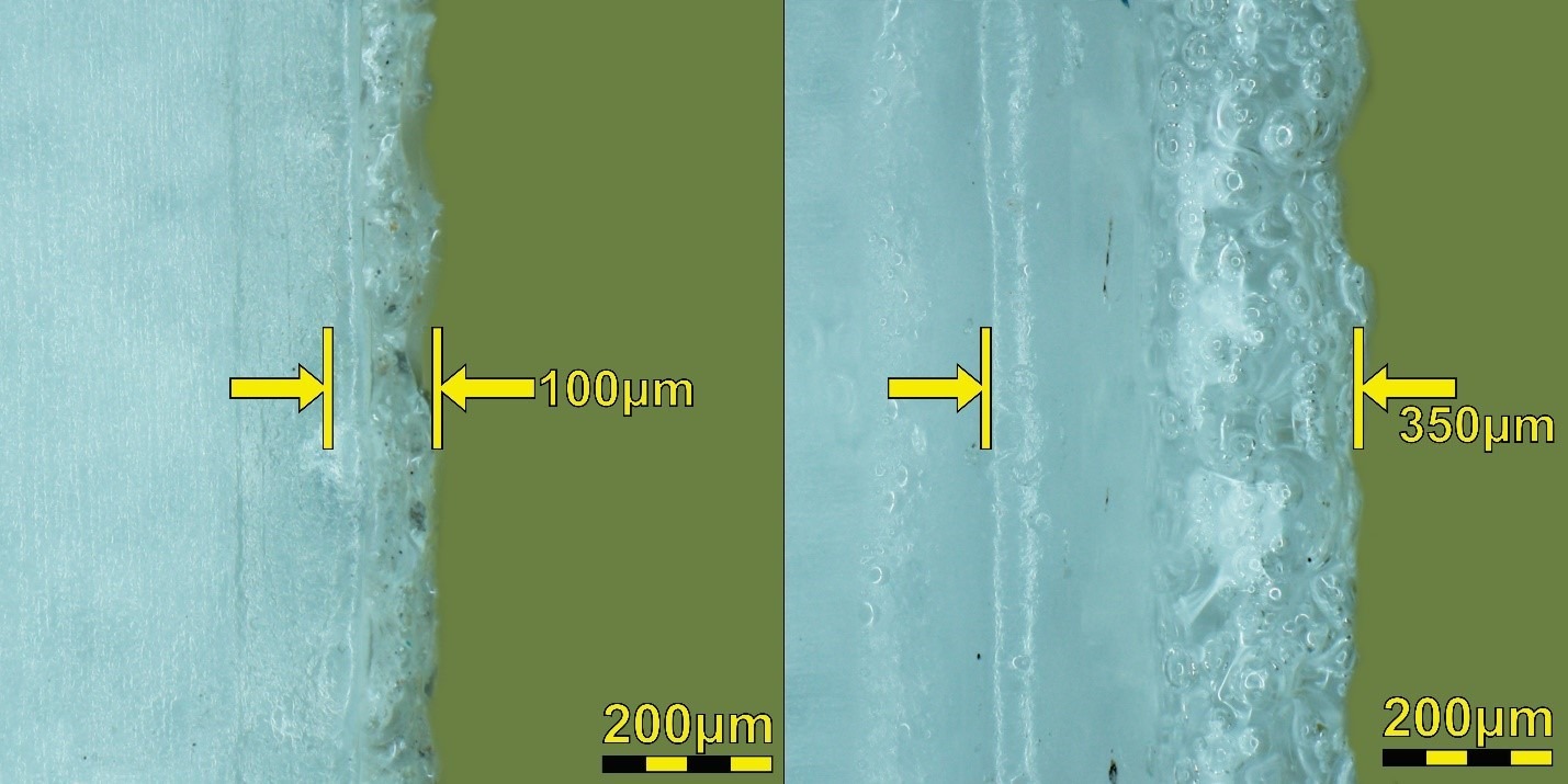 3M™ Dual Lock™ 子母扣使用UNIVERSAL雷射加工- 300 倍顯微鏡觀察